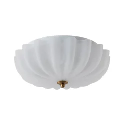 Boho Pleated Flower White Crackled Glass Semi Flush