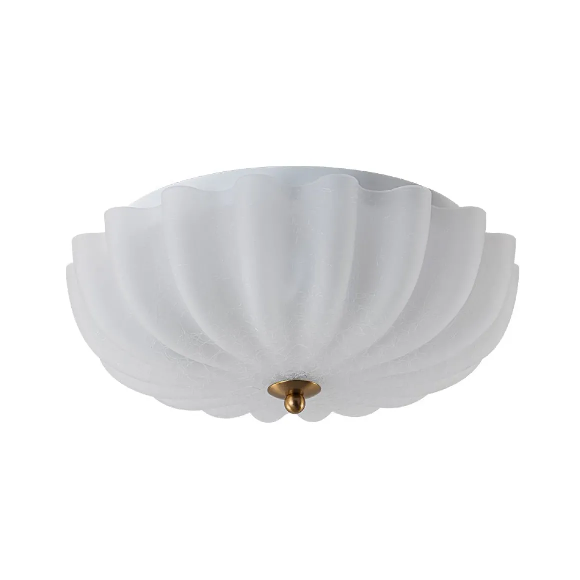 Boho Pleated Flower White Crackled Glass Semi Flush