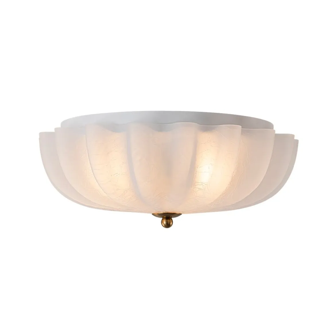 Boho Pleated Flower White Crackled Glass Semi Flush