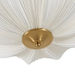 Boho Pleated Flower White Fabric Semi Flush Mount