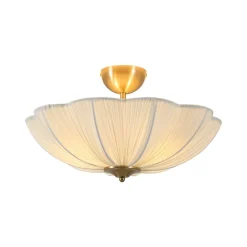 Boho Pleated Flower White Fabric Semi Flush Mount