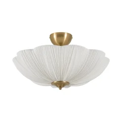Boho Pleated Flower White Fabric Semi Flush Mount