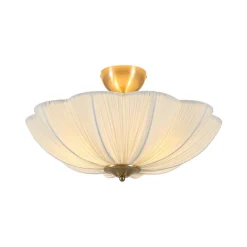Boho Pleated Flower White Fabric Semi Flush Mount