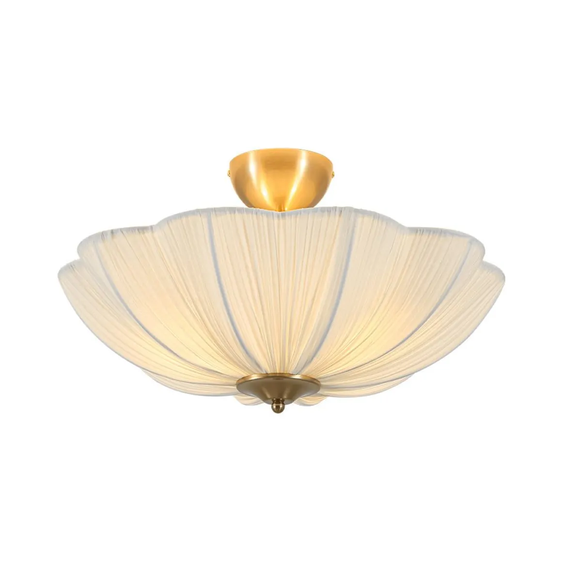 Boho Pleated Flower White Fabric Semi Flush Mount