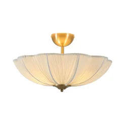 Boho Pleated Flower White Fabric Semi Flush Mount