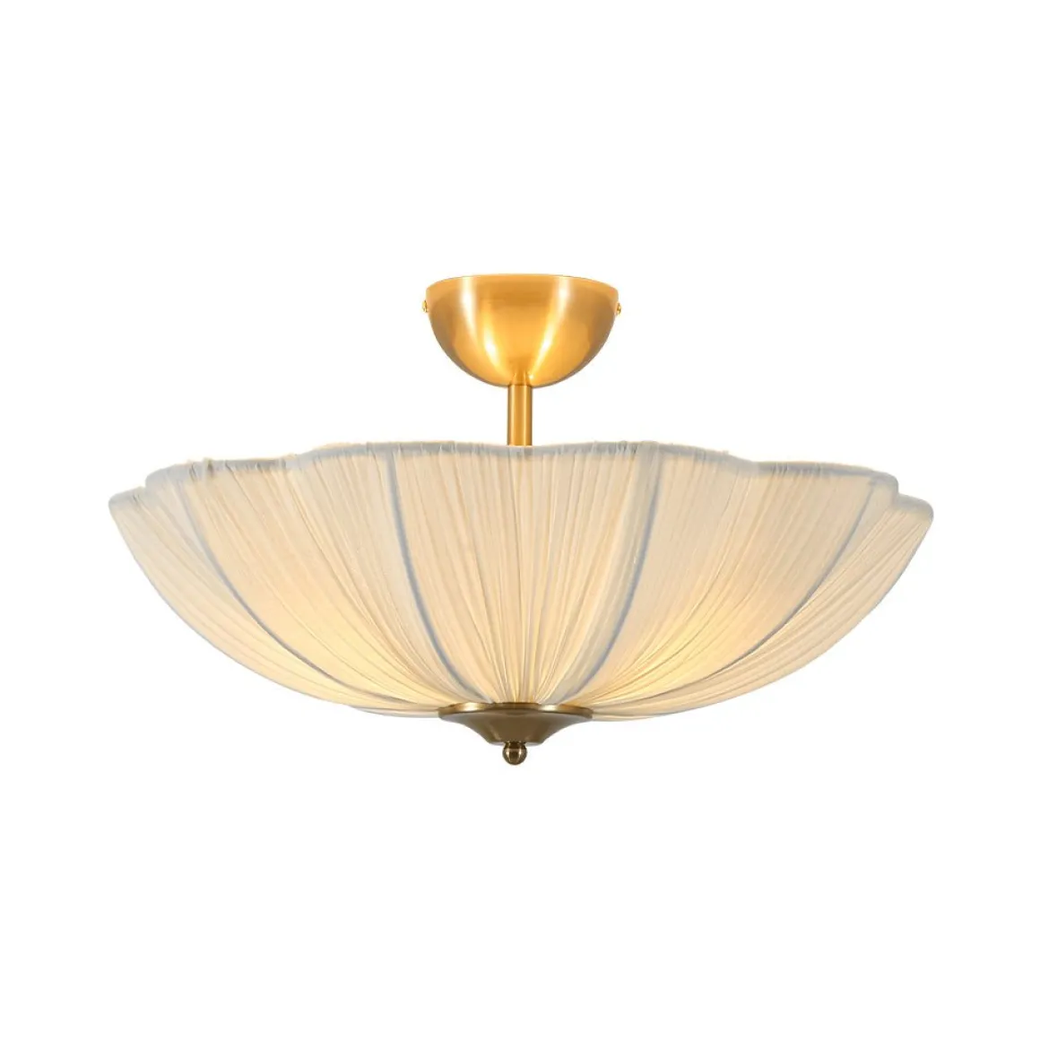 Boho Pleated Flower White Fabric Semi Flush Mount