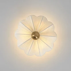 Boho Pleated Flower White Fabric Semi Flush Mount