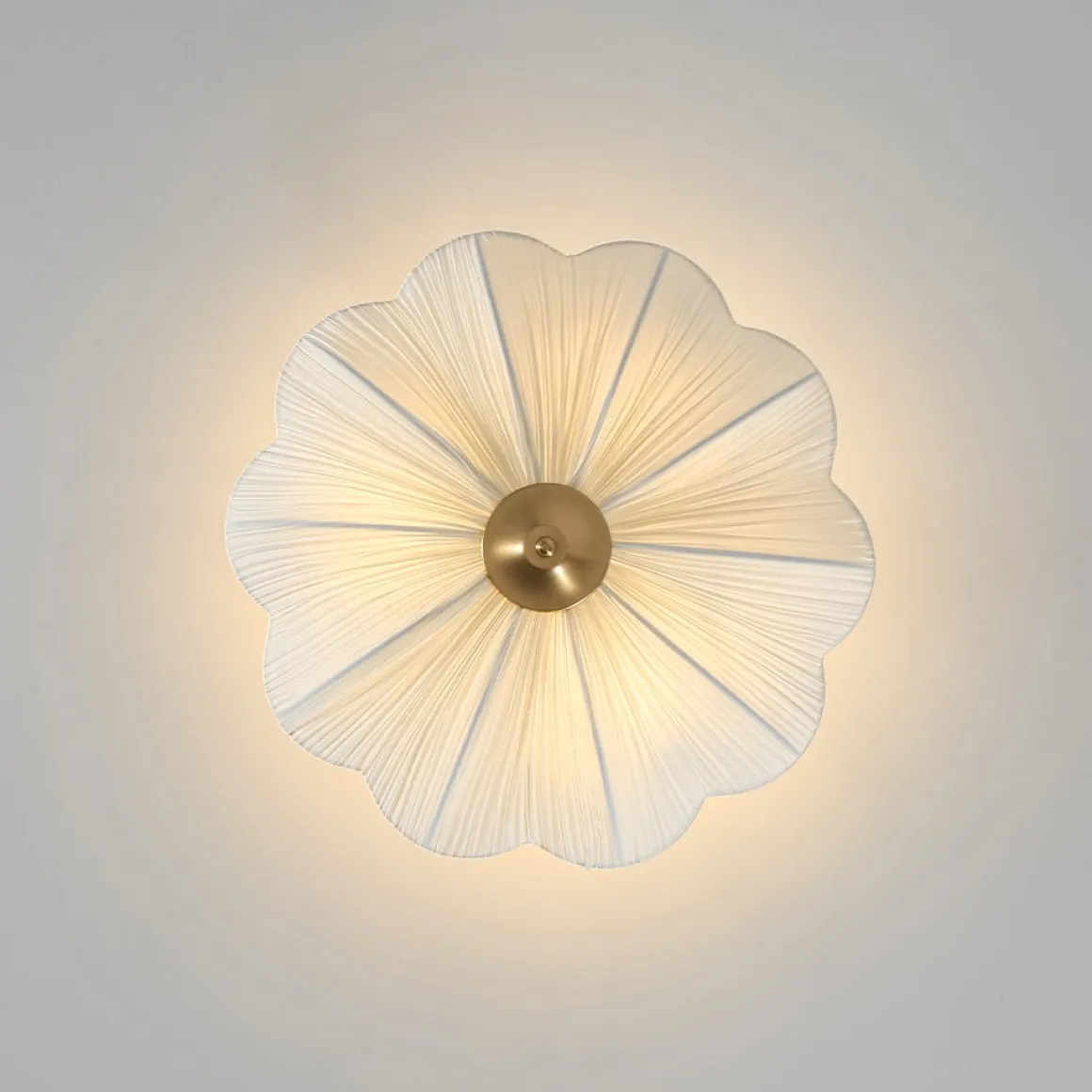 Boho Pleated Flower White Fabric Semi Flush Mount
