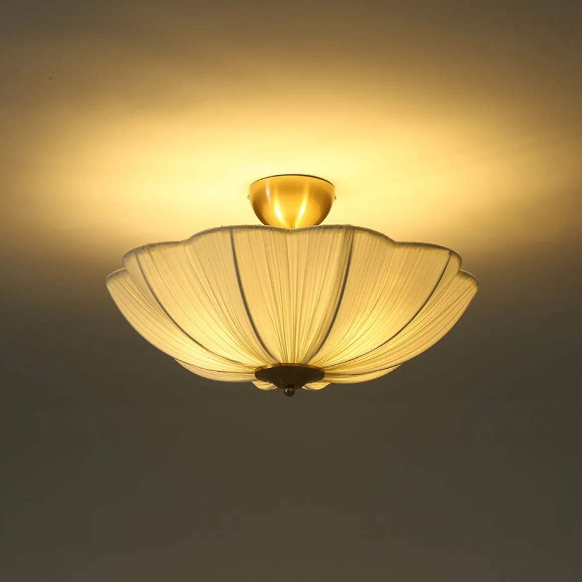 Boho Pleated Flower White Fabric Semi Flush Mount