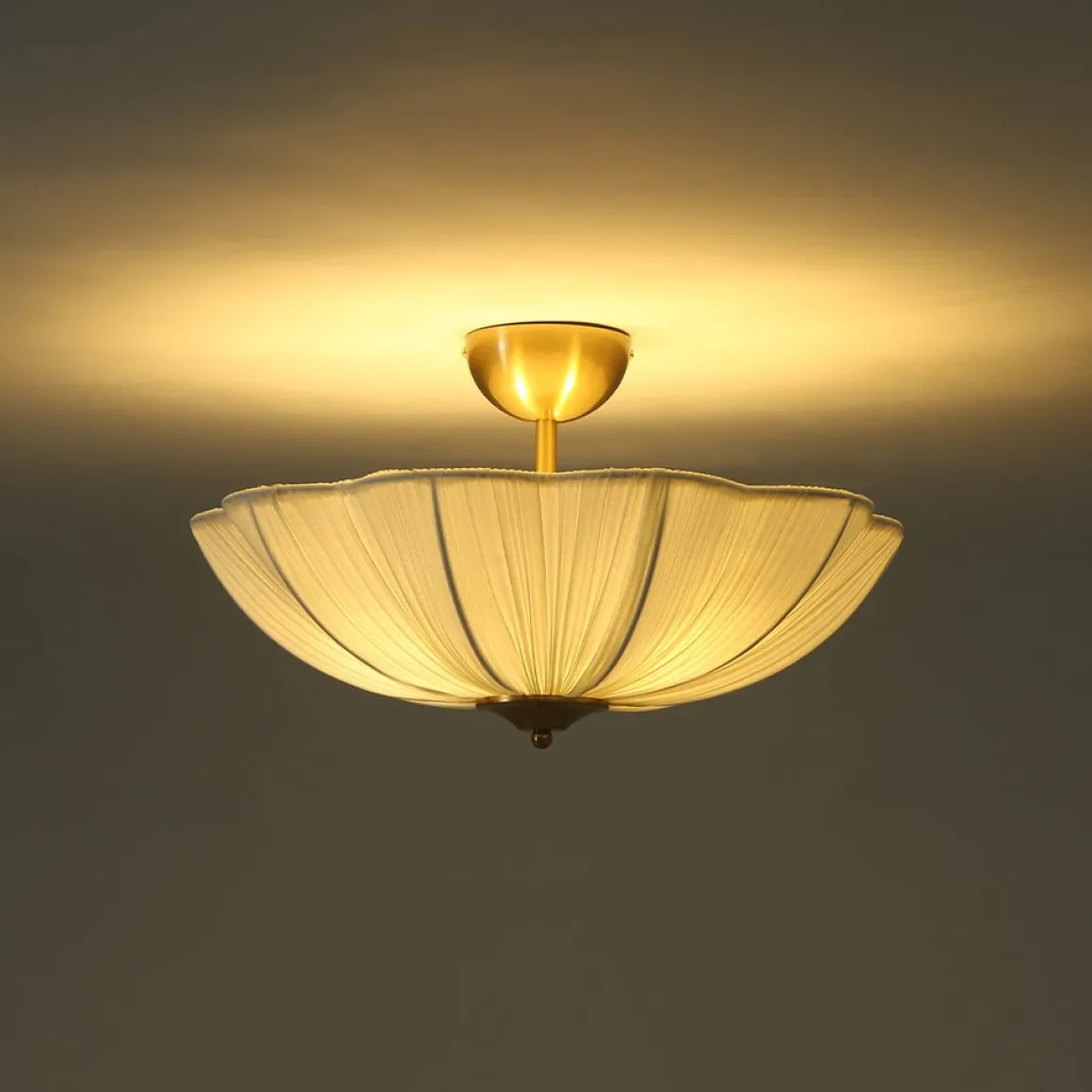 Boho Pleated Flower White Fabric Semi Flush Mount