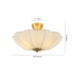 Boho Pleated Flower White Fabric Semi Flush Mount