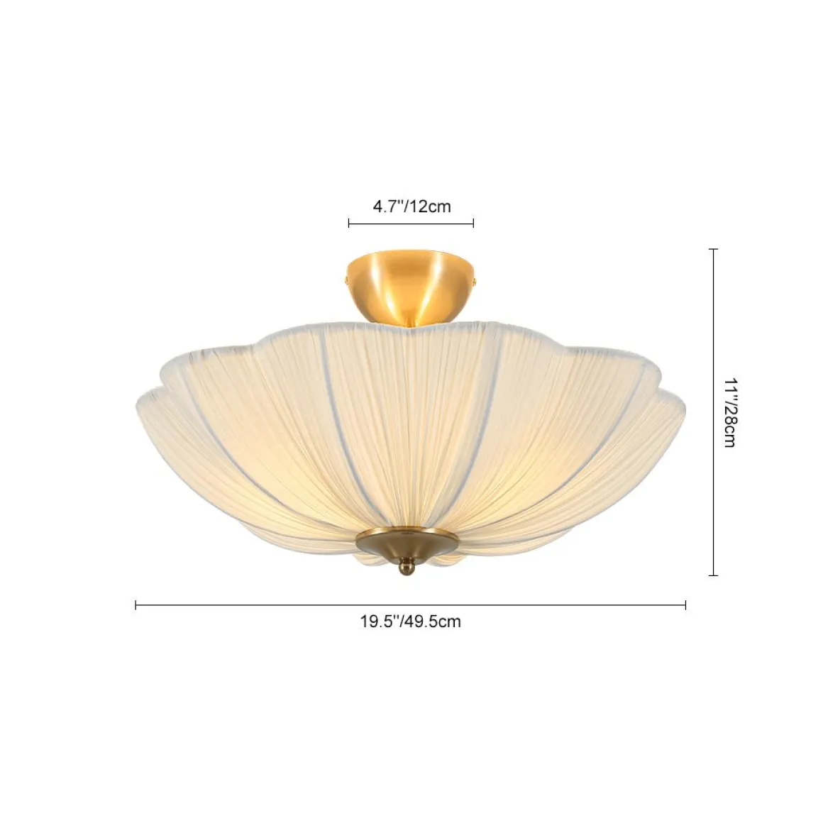 Boho Pleated Flower White Fabric Semi Flush Mount