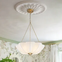 Boho Pleated Flower White Fabric Cage Pendant Light