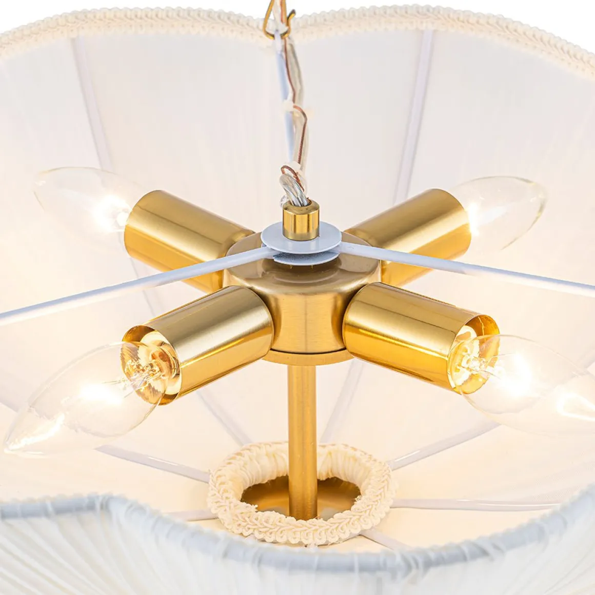 Boho Pleated Flower White Fabric Cage Pendant Light