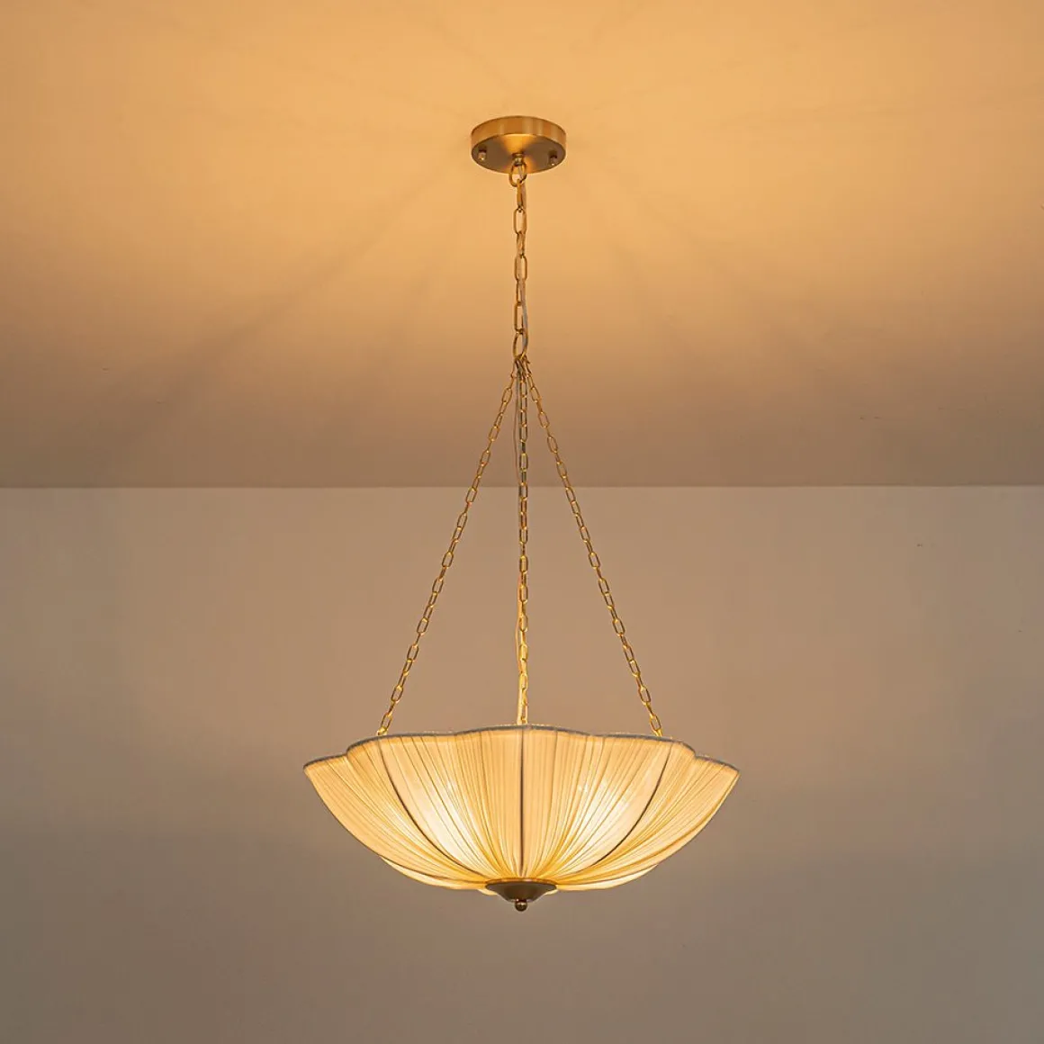 Boho Pleated Flower White Fabric Cage Pendant Light