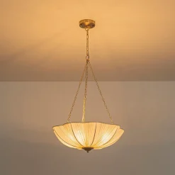 Boho Pleated Flower White Fabric Cage Pendant Light