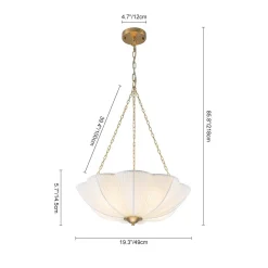 Boho Pleated Flower White Fabric Cage Pendant Light