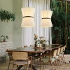 Boho 2-Tier White Fabric Tapered Drum Pendant Light