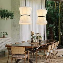 Boho 2-Tier White Fabric Tapered Drum Pendant Light