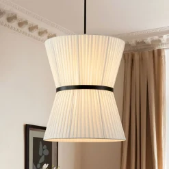 Boho 2-Tier White Fabric Tapered Drum Pendant Light