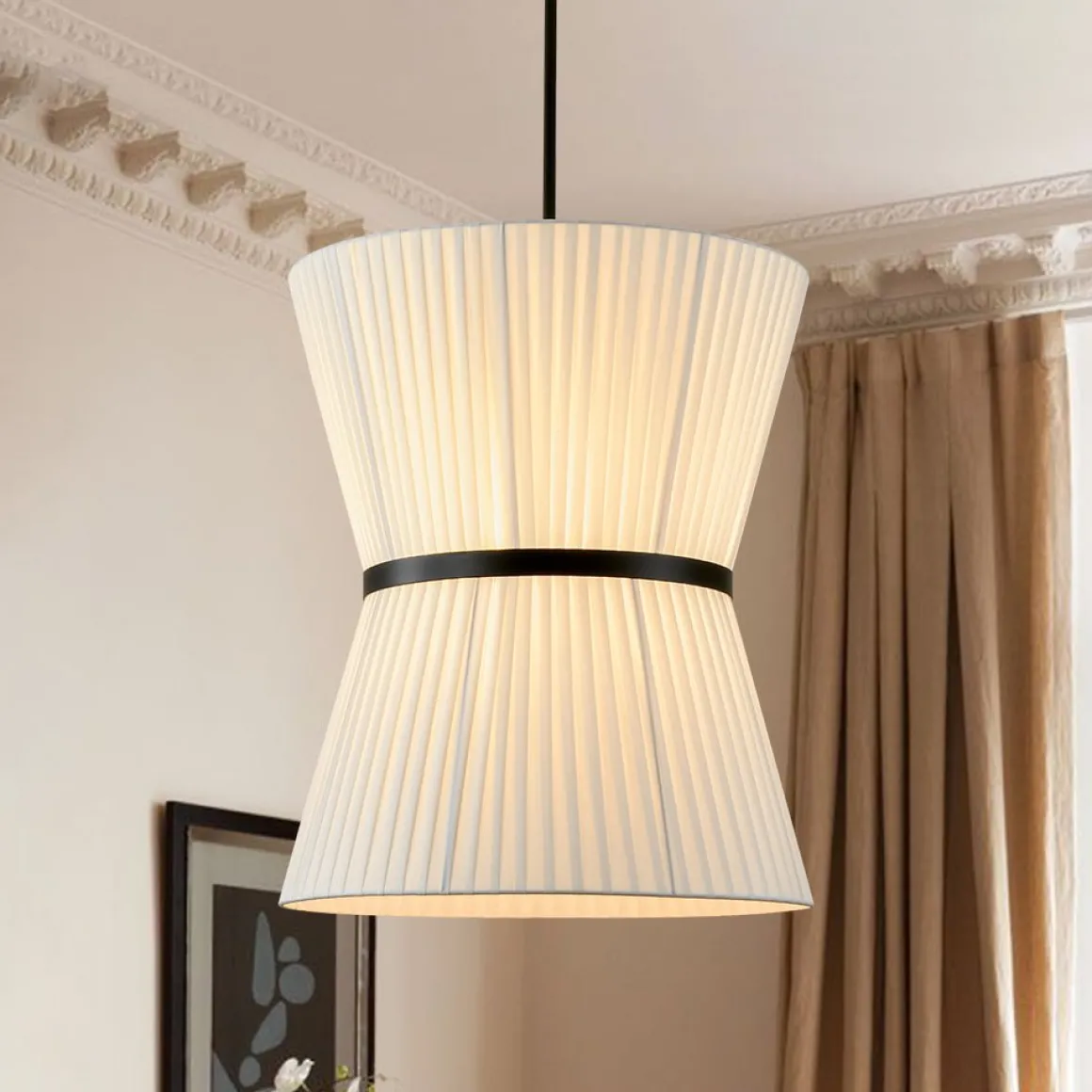Boho 2-Tier White Fabric Tapered Drum Pendant Light