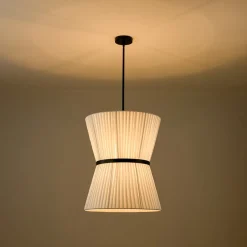 Boho 2-Tier White Fabric Tapered Drum Pendant Light