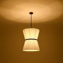Boho 2-Tier White Fabric Tapered Drum Pendant Light