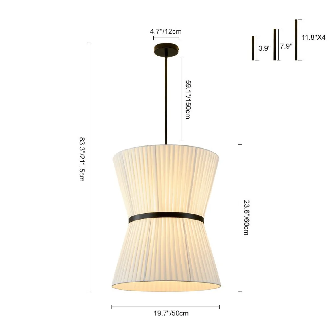 Boho 2-Tier White Fabric Tapered Drum Pendant Light