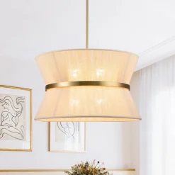Boho 2-Tier Woven Thread Tapered Drum Pendant Light