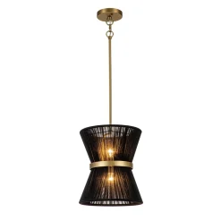 Boho 2-Tier Woven Thread Tapered Drum Pendant Light