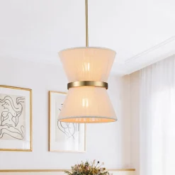 Boho 2-Tier Woven Thread Tapered Drum Pendant Light