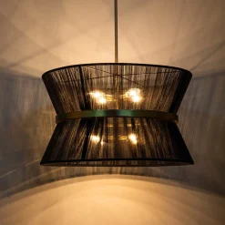Boho 2-Tier Woven Thread Tapered Drum Pendant Light