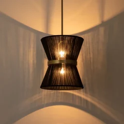 Boho 2-Tier Woven Thread Tapered Drum Pendant Light