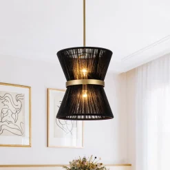 Boho 2-Tier Woven Thread Tapered Drum Pendant Light