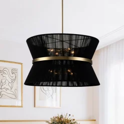 Boho 2-Tier Woven Thread Tapered Drum Pendant Light
