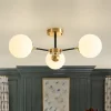 Brass Black 3-Light Frosted Glass Globe Semi Flush Mount