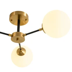 Brass Black 3-Light Frosted Glass Globe Semi Flush Mount