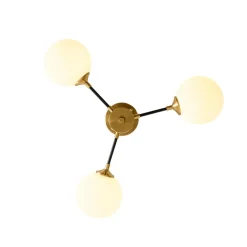 Brass Black 3-Light Frosted Glass Globe Semi Flush Mount