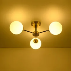 Brass Black 3-Light Frosted Glass Globe Semi Flush Mount