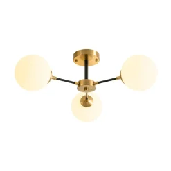 Brass Black 3-Light Frosted Glass Globe Semi Flush Mount