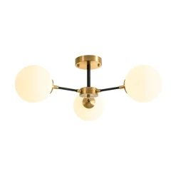 Brass Black 3-Light Frosted Glass Globe Semi Flush Mount