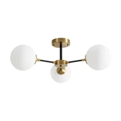 Brass Black 3-Light Frosted Glass Globe Semi Flush Mount