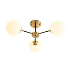 Brass Black 3-Light Frosted Glass Globe Semi Flush Mount