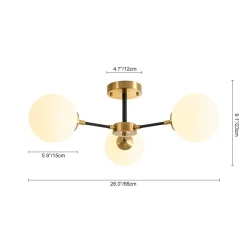 Brass Black 3-Light Frosted Glass Globe Semi Flush Mount