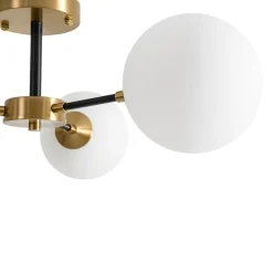 Brass Black 3-Light Frosted Glass Globe Semi Flush Mount