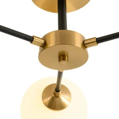 Brass Black 3-Light Frosted Glass Globe Semi Flush Mount