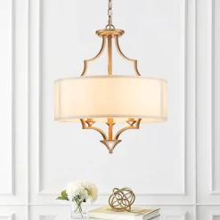 Brass Candle Style Drum Fabric Chandelier