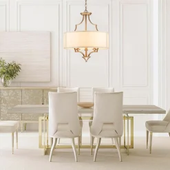 Brass Candle Style Drum Fabric Chandelier
