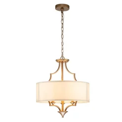 Brass Candle Style Drum Fabric Chandelier