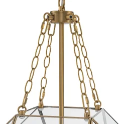 Brass Clear Glass Geometric Cube Lantern Pendant Light